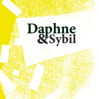 Daphne & Sybil text in dark grey on a textured yellow background